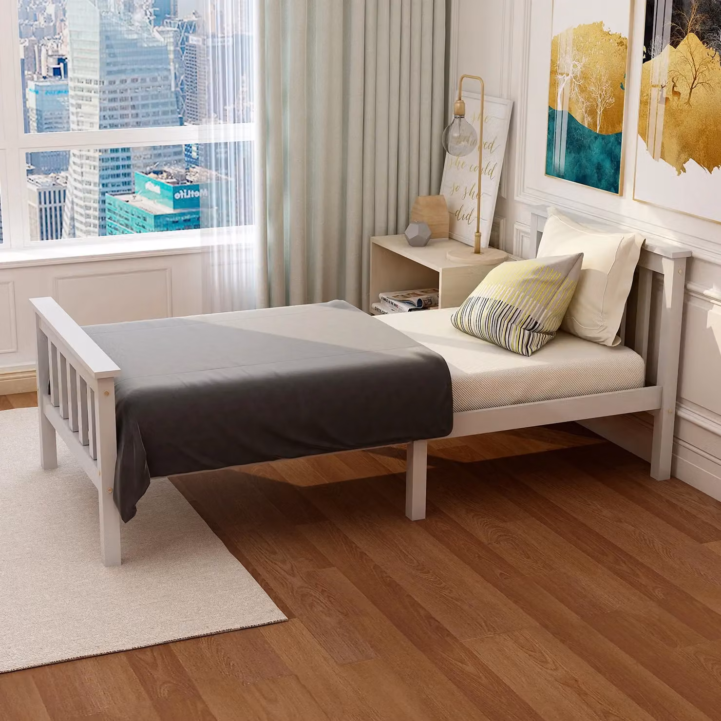 AKA White Lacquered Solid Pine Single Bed Frame W/D/H: 90 x 190 x 91.44 cm – 2