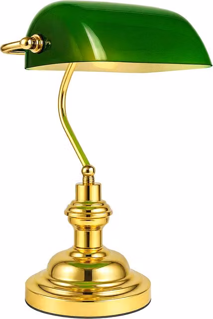 Innoteck Classic Green Bankers Table Lamp with Brass Base and Glass Dome Shade