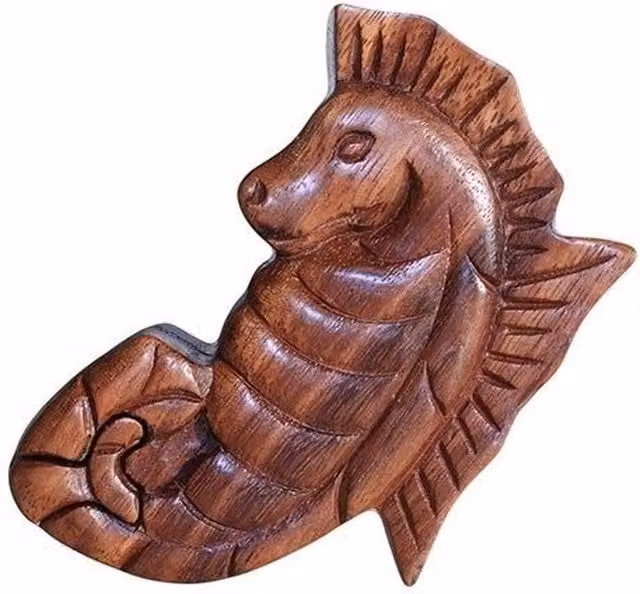 KDMK Bali Magic Box Sea Horse Wooden Puzzle Gift Box in Brown