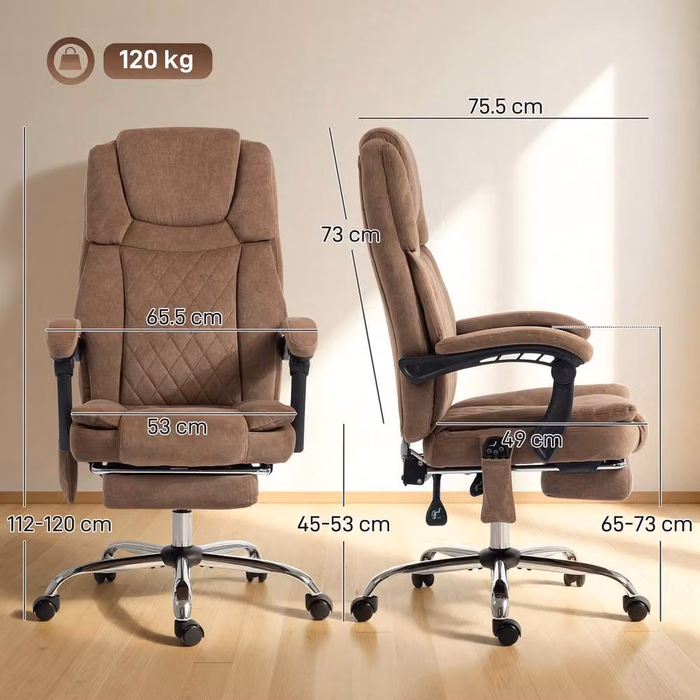 HOMCOM Brown Velvet Executive Office Chair with Headrest and Armrests – 3