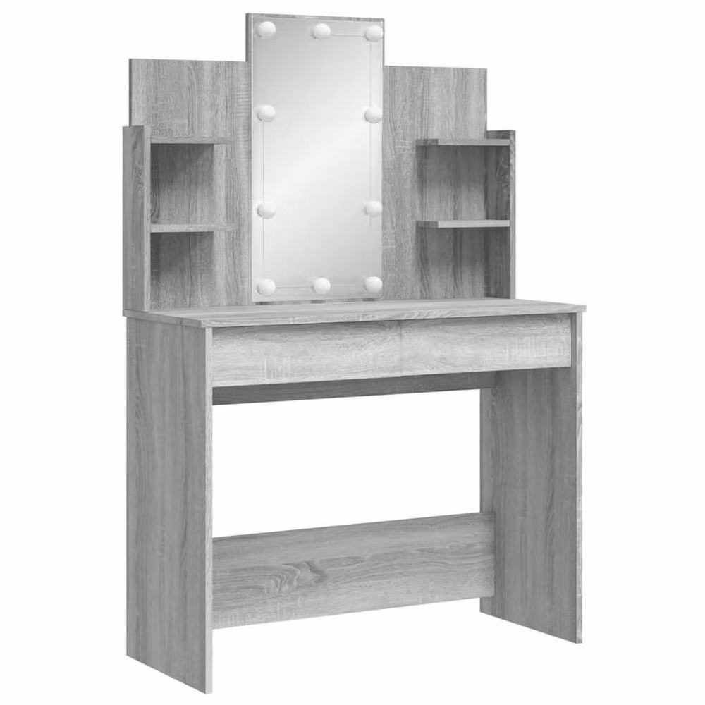 Berkfield Home Dressing Table with Hollywood LED Lights in Grey Sonoma, W/D/H: 96 x 40 x 142 cm – 3