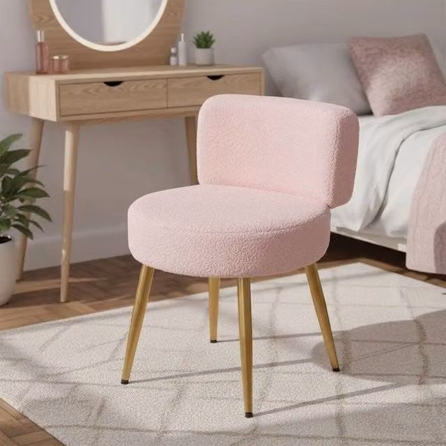 EONLION Pink and Gold Modern Dressing Table Stool with Metal Frame
