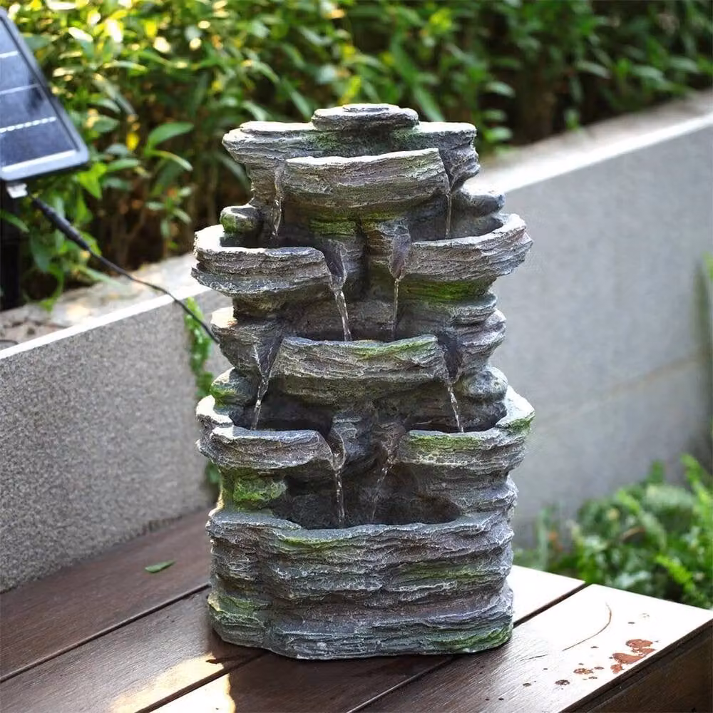 SPETLEK Solar Powered Water Fountain with LED Lights in Grey, W: 100 cm, D: 15 cm – 3