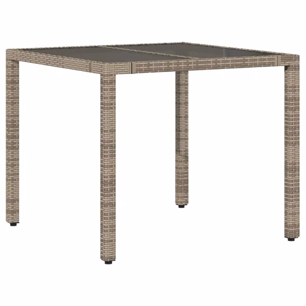 Berkfield Home Grey Poly Rattan Garden Table with Glass Top, W/D/H: 90 x 90 x 75 cm – 2