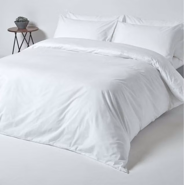 Homescapes Egyptian Cotton Percale Duvet Cover and Pillowcase Set, White, 140 x 200 cm