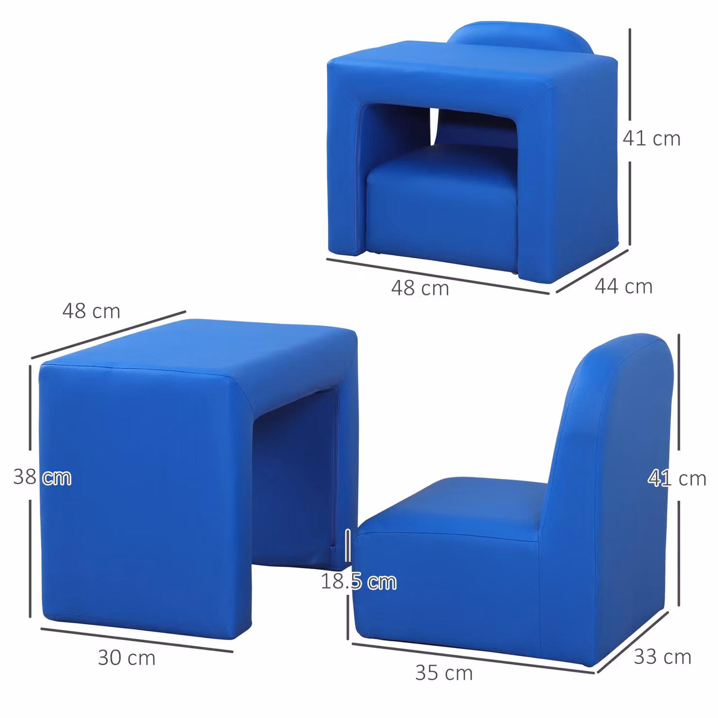 HOMCOM 2-in-1 Toddler Sofa Chair in Blue with Synthetic Leather and Foam Padding – 3