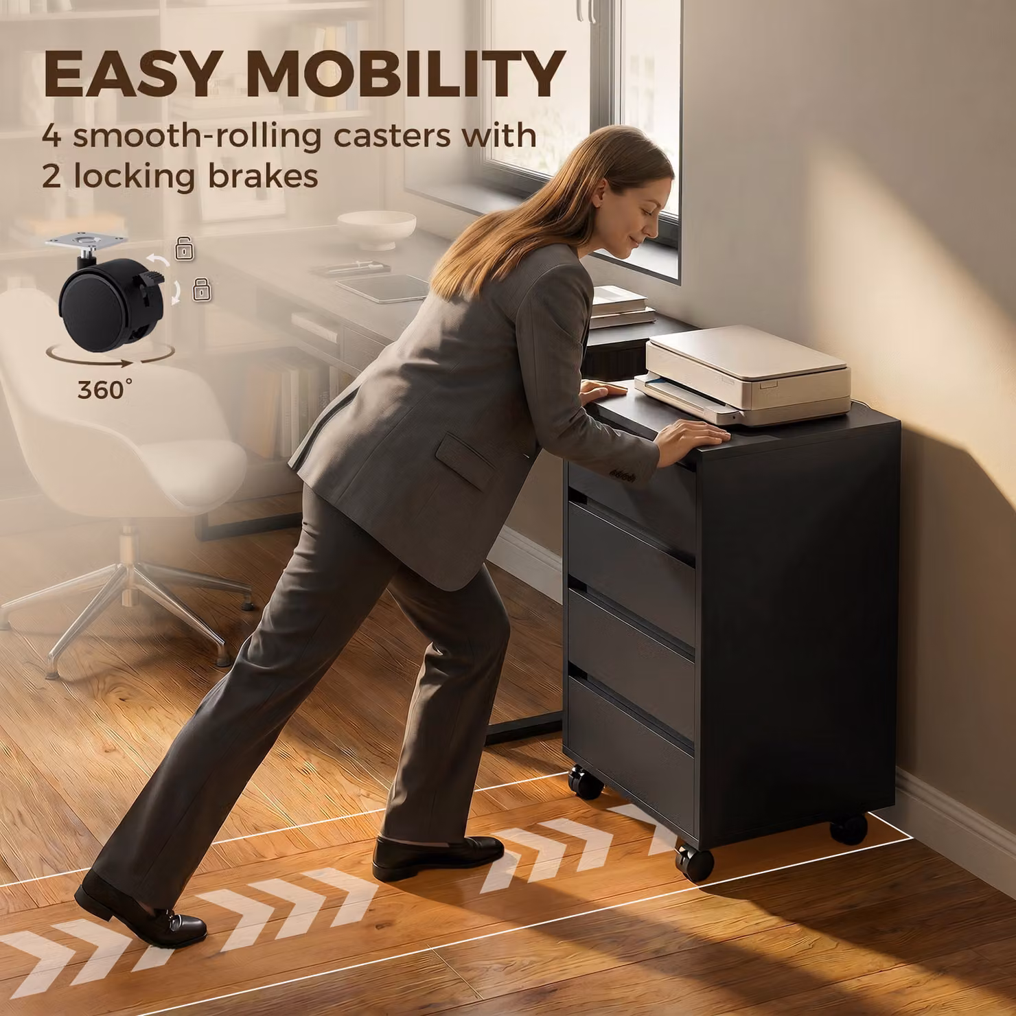 HOMCOM Four-Drawer Office Filing Cabinet with Wheels, Black – 4