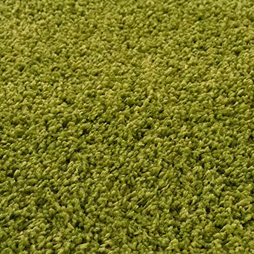 THE RUGS Green Plain Shaggy Round Rug for Living Room and Bedroom, Diameter: 120 cm – 4