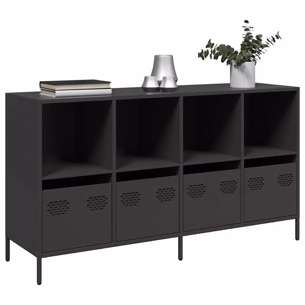Berkfield Home Industrial Sideboard in Matt Black Cold-rolled Steel, W/D/H: 135 x 39 x 73.5 cm – 2