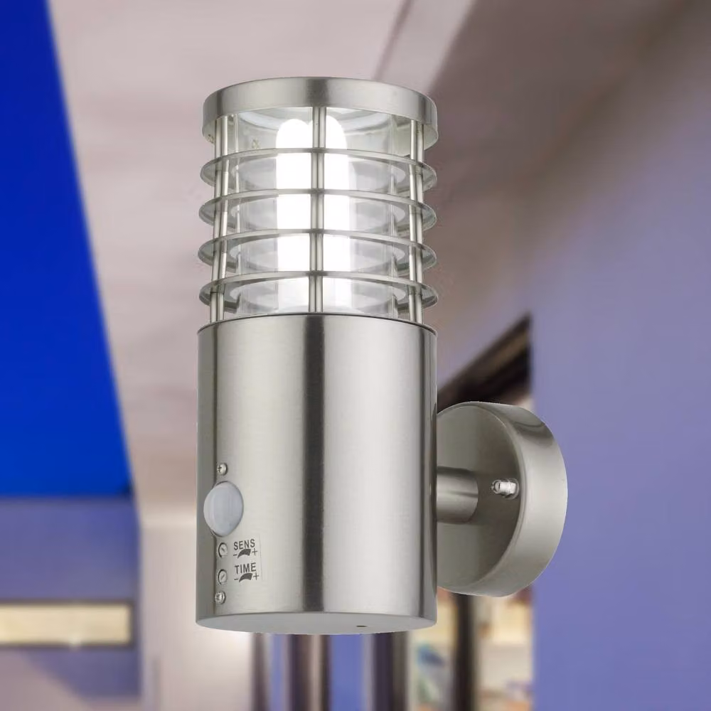 First Choice Lighting Bloom Silver Brushed Stainless Steel Outdoor Wall Motion Sensor LED Fixture – 3