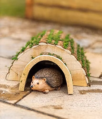 Garden Mile Predator Proof Wooden Hedgehog House and Hibernation Shelter with Bark Roof in Brown