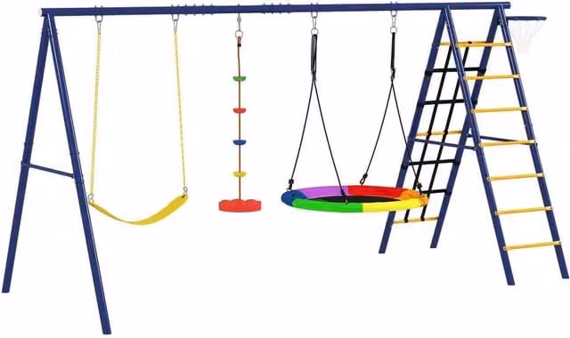 Chilli Seating 6 in 1 Metal Kids Swing Set with 3 Swings in Multicoloured