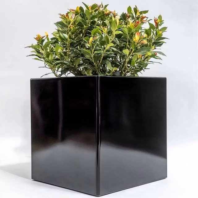 Platinum Black Square Galvanised Steel Planter Pot, W/D/H: 30 x 30 x 30 cm