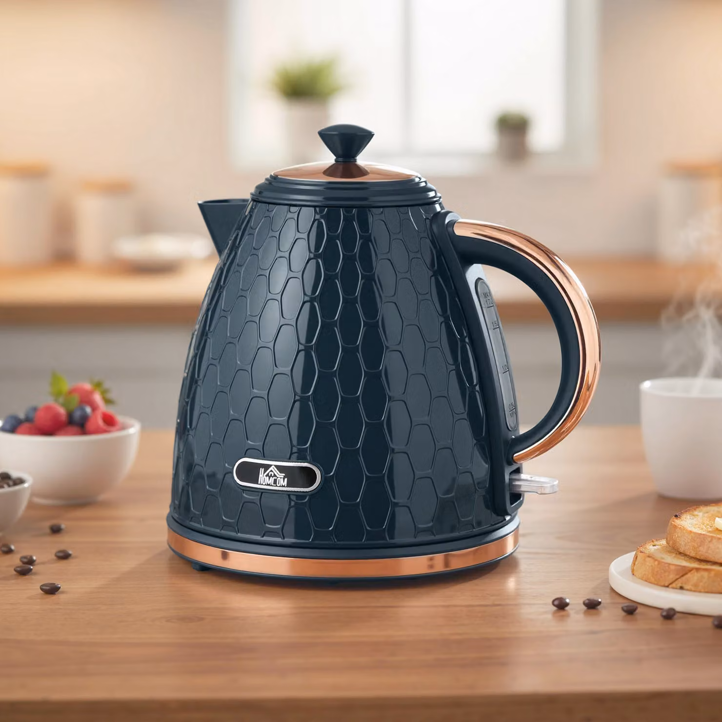 HOMCOM 3000W Rapid Boil Honeycomb Kettle with PID Control and Auto Shut-off, Dark Blue – 2