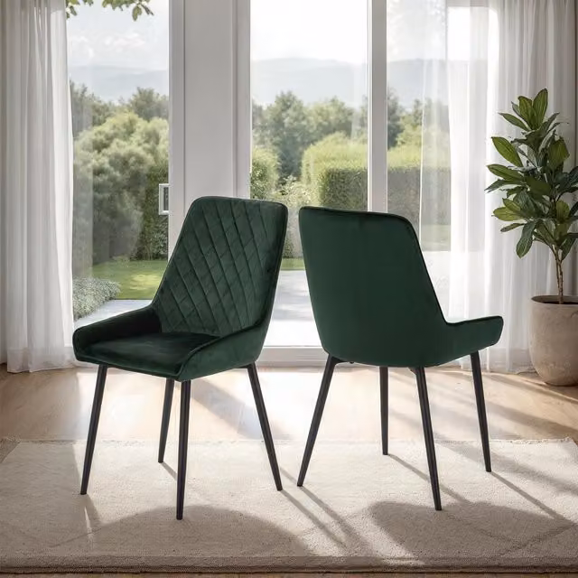 Seconique Avery Set of 2 Green Velvet Dining Chairs with Armrests – 2