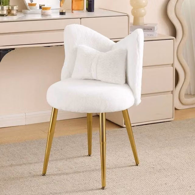 KORVIXA Modern White Upholstered Vanity Makeup Stool with Cushion W/D/H: 100 x 100 x 100 cm
