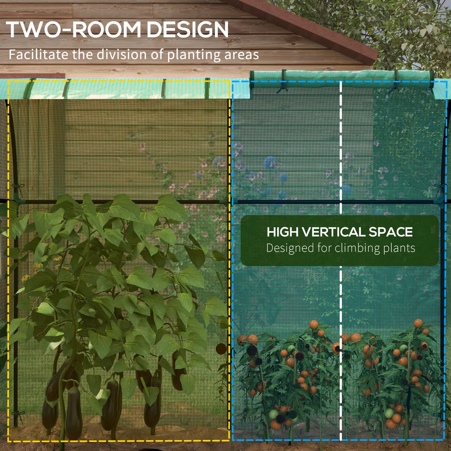 Outsunny Green Tomato Greenhouse with 2 Roll-up Doors and 4 Mesh Windows, Green, W/D/H: 185 x 94 x 150 cm – 3