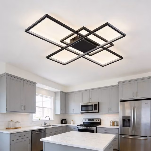 INMTFEI Black Modern Geometric LED Ceiling Light, Dimmable with Remote Control