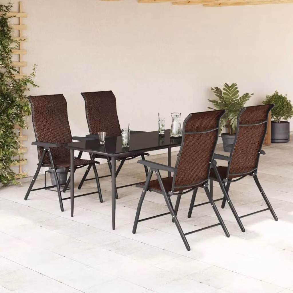 Berkfield Home Set of 4 Folding Garden Chairs in Brown Poly Rattan – 3