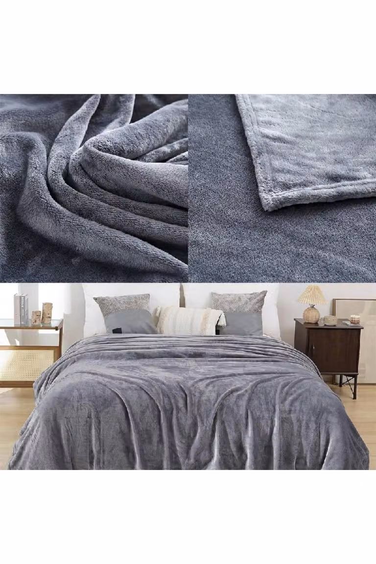 KDMD Fleece Throw Blanket, W/D/H: 150 x 200 cm, Blue, Grey or Multicolour
