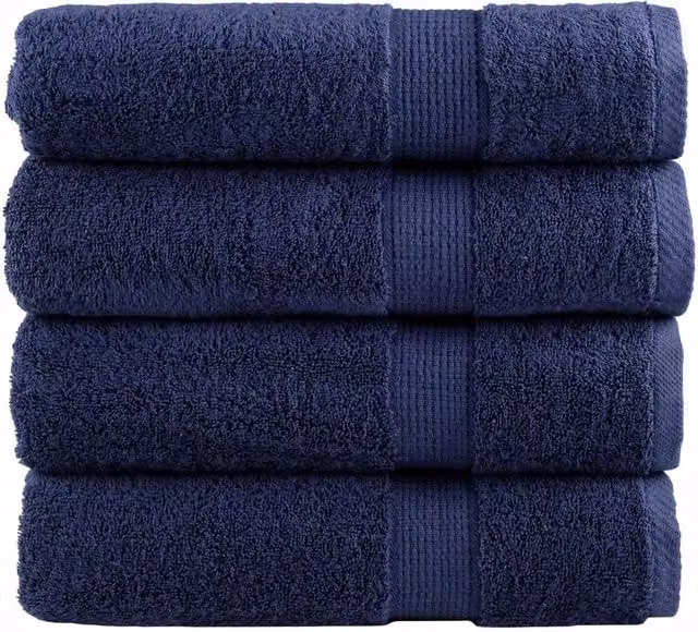 Berkfield Home SOLUND Premium Cotton Terry Shower Towels, 4 Pack, Navy Blue, W: 70 cm, L: 140 cm, 600gsm