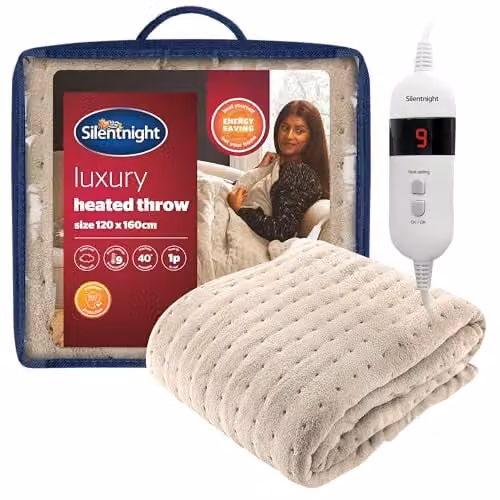 Silentnight Comfort Control Heated Throw Blanket, Luxury Fleece Electric Overblanket in Sand, W/D/H: 120 x 160 cm – 1