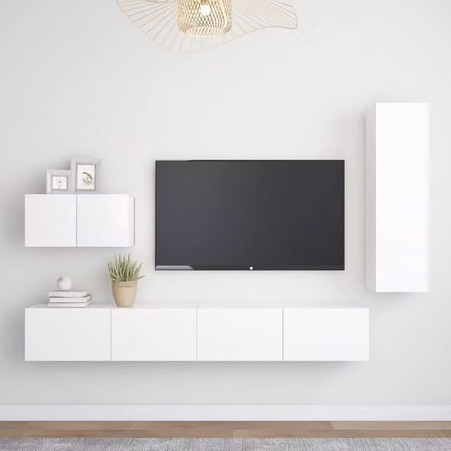 Berkfield Home 4 Piece Modern White Wall Mounted TV Cabinet Set in Engineered Wood