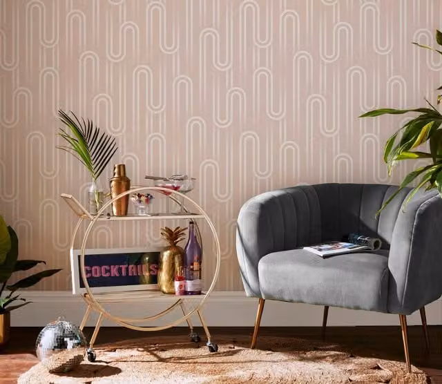 Envy Ups n Downs Pistachio Pink Abstract Geometric Wallpaper, W: 52 cm, H: 1000 cm – 1