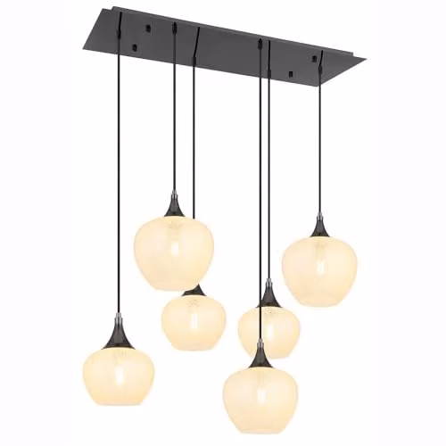 Globo Lighting Modern Suspended Dining Room Pendant Light with 6 Transparent Glass Spheres in Black Matt – 2