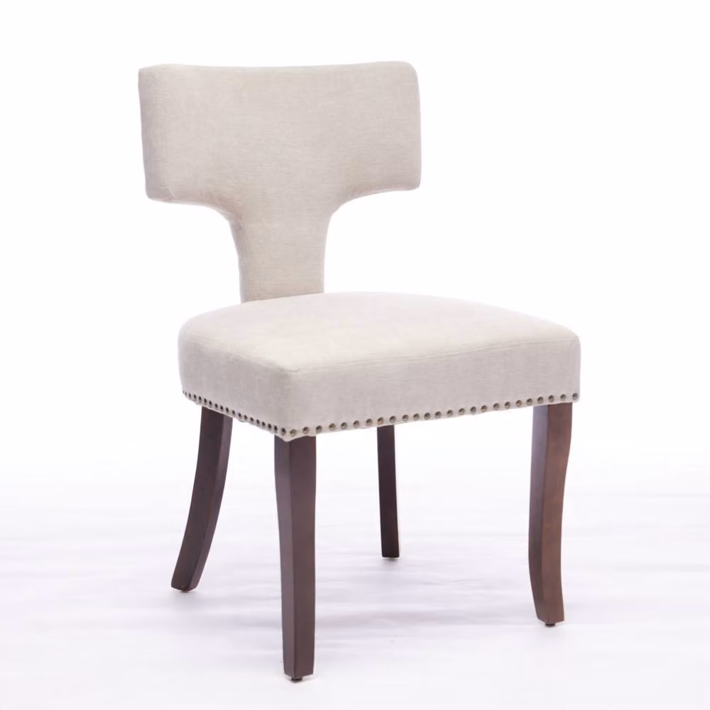 HomeTouch Set of 2 Beige Linen Fabric Upholstered Dining Chairs – 2