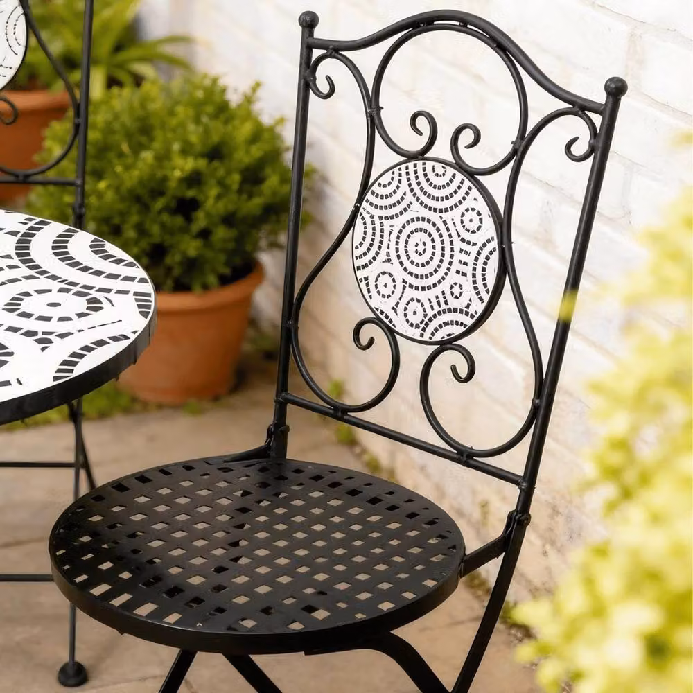 SPETLEK Metal Mosaic Folding Bistro Garden Set in Matt Black – 2