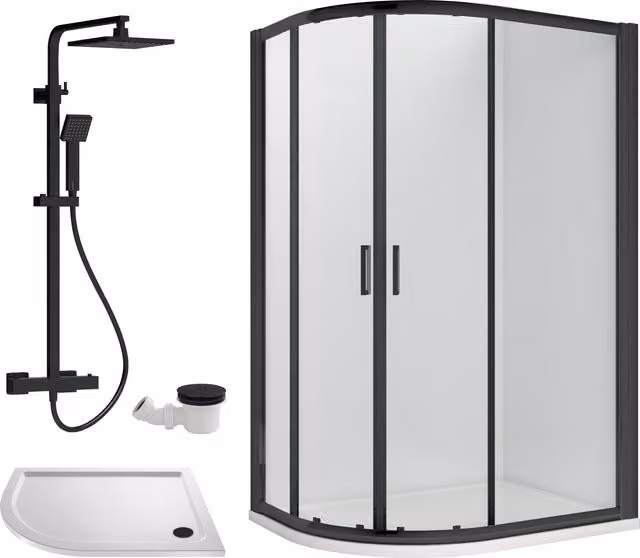 Balterley Offset Left Quadrant Shower Tray with Glass Screen, W/D: 1200 x 800 mm, White and Black