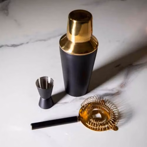 Madison & Mayfair Black and Gold Metal Cocktail Shaker Set – 7