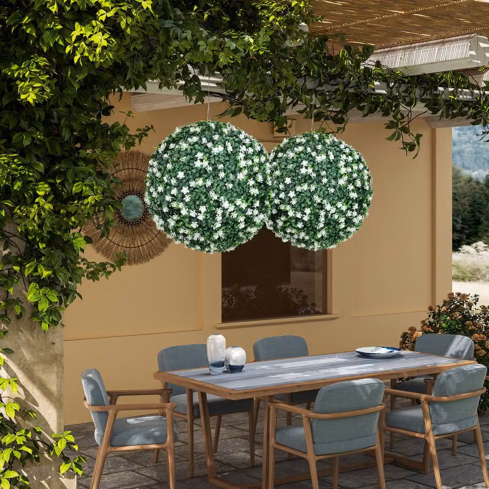 STILVORA Set of 2 Artificial Round Topiary Balls, Green and White, Diameter: 40 cm – 7