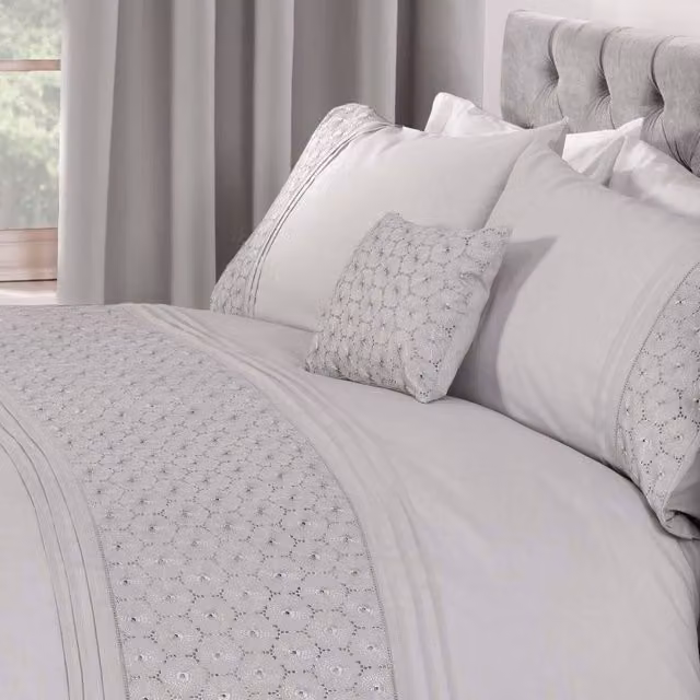 Everdean Boudoir Floral Square Cushion Cover in Silver and White