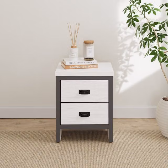 GFW Boston 2 Drawer Bedside Table in White