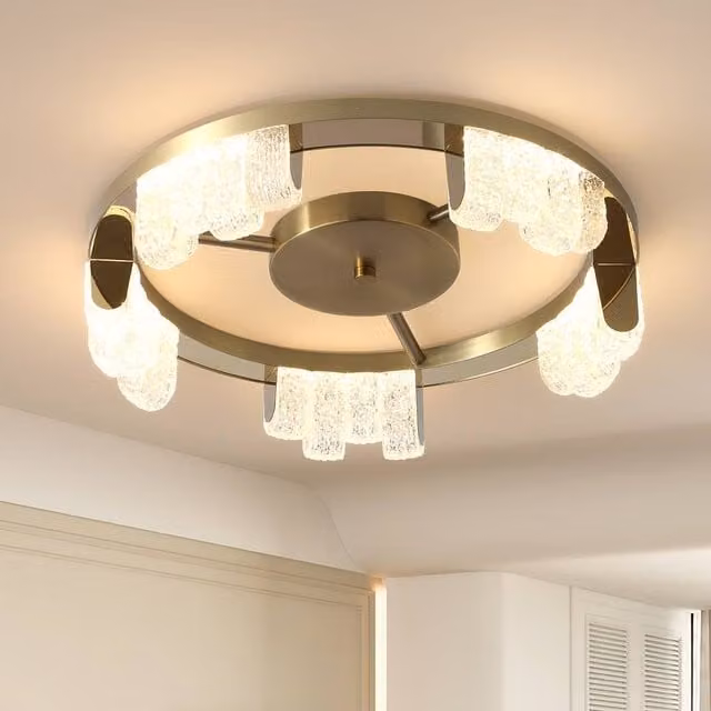 NIVOR 5 LED Acrylic Flush Mount Ceiling Light in Gold/Brass, Diameter: 40 cm, Height: 6.5 cm – 1