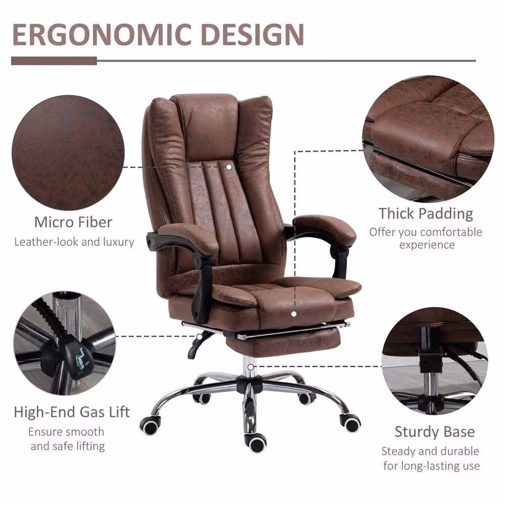 NESTLUNE Brown Executive Office Chair with Headrest and Armrests – 3