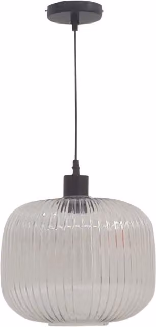 First Choice Lighting Batley Large Pendant Light with Transparent Ribbed Glass and Black Fitting