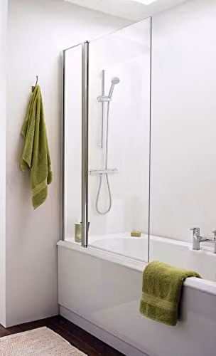 Nuie NSSQ1 Pacific Modern Square 6mm Glass Bath Screen with Fixed Panel, Polished Chrome, W: 140 cm, D: 100.5 cm – 2