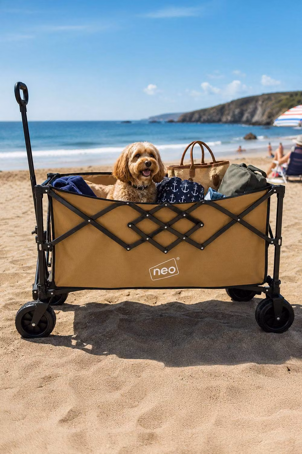 Neo XL Heavy Duty Folding Wagon Cart with Adjustable Handle, 300L Capacity, Khaki – 2