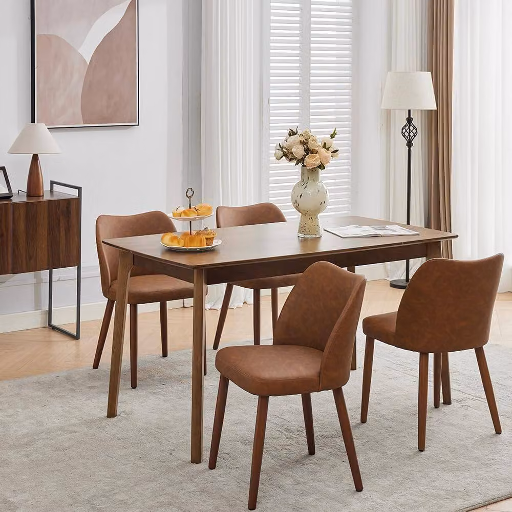 London Boutique Set of 4 Modern Upholstered Dining Chairs in Brown Synthetic Leather – 5