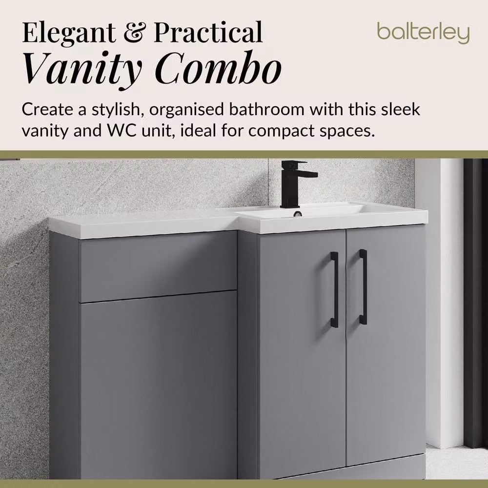 Balterley Modern Satin Grey Right-Hand Vanity and WC Unit Combination, W: 110 cm, H: 84 cm – 3