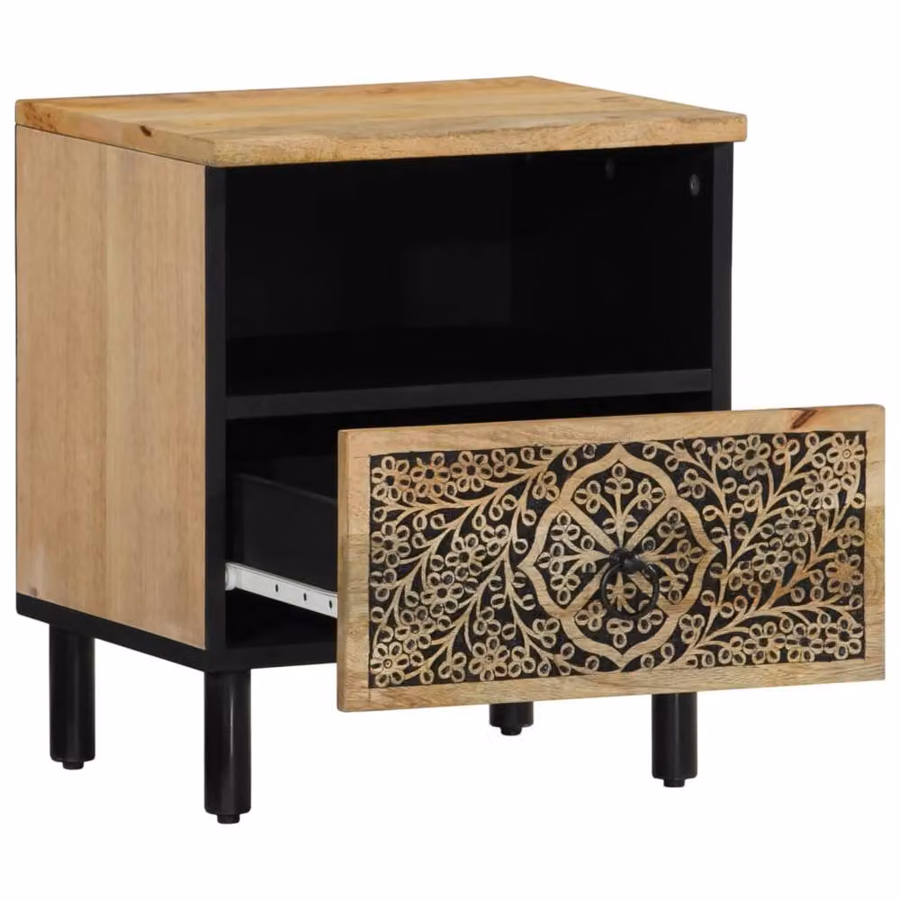 Berkfield Home Bedside Cabinet in Brown Solid Mango Wood, W/D/H: 40 x 33 x 46 cm – 4