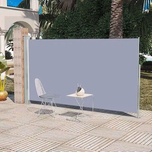 Berkfield Home Grey Retractable Side Awning with Manual Pull Polyester Fabric W/D/H: 300 x 160 x 1 cm