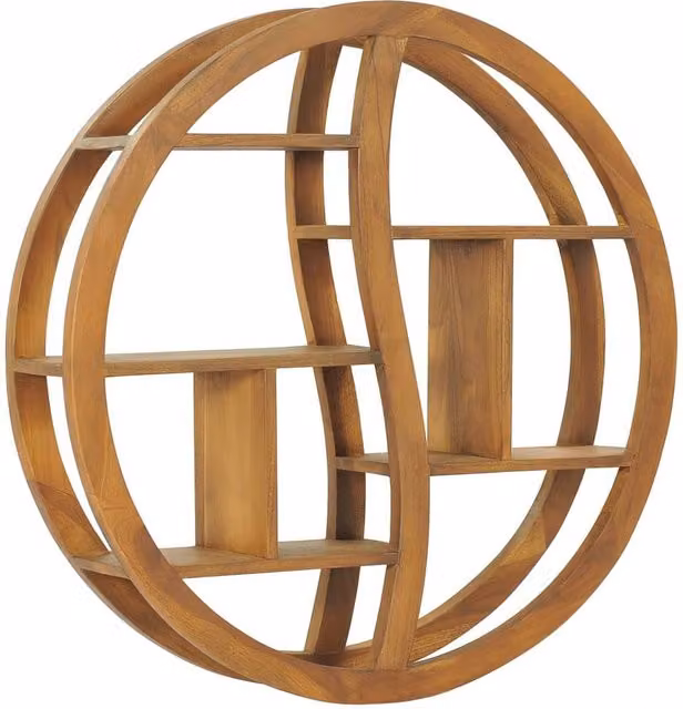 Berkfield Home Yin Yang Wall Shelf, Solid Teak Wood, Brown, W/D/H: 80 x 17.5 x 80 cm – 1