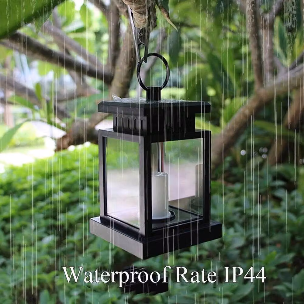 VOGREX Set of 3 Solar Powered LED Lantern Lights in Black with Warm White Light – 4