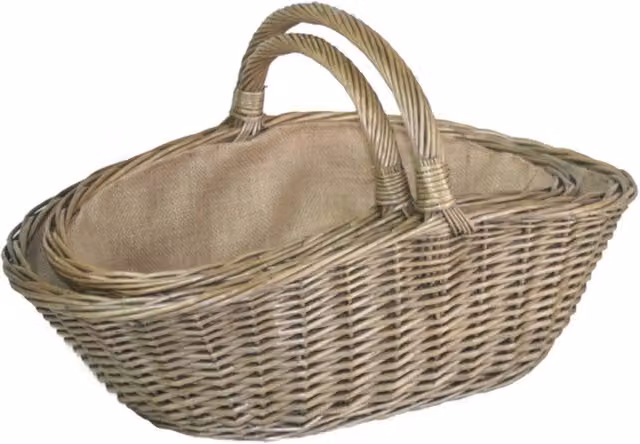 Red Hamper Antique Wash Harvesting Wicker Trug Baskets, Set of 2, Grey, 30 cm – 1