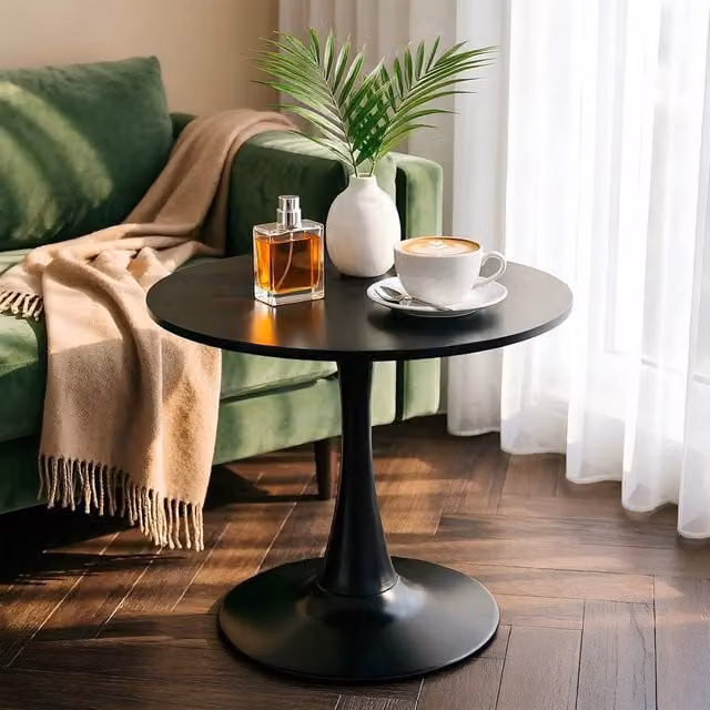 FORGEVIO Modern Round Black Metal Coffee Table