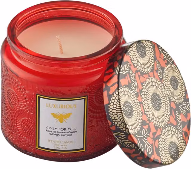 Komore Red Soy Wax Scented Tabletop Candle in Glass